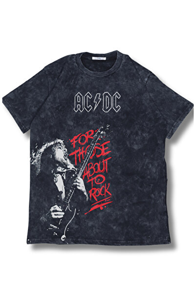 Fuddy Moda Tricou oversize unisex cu imprimeu rock AC-DC - Tricou retro cu te...