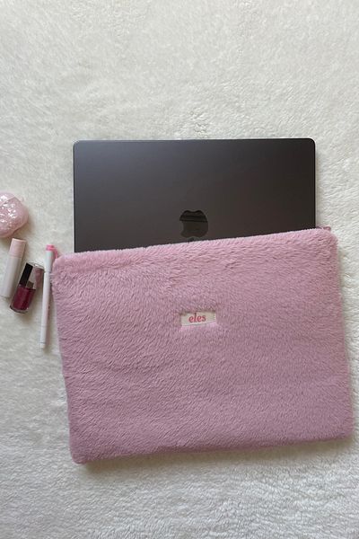 eles Pink Plush 14 Inch Laptop Bag, Pink Plush Laptop Case, Plush Laptop Bag