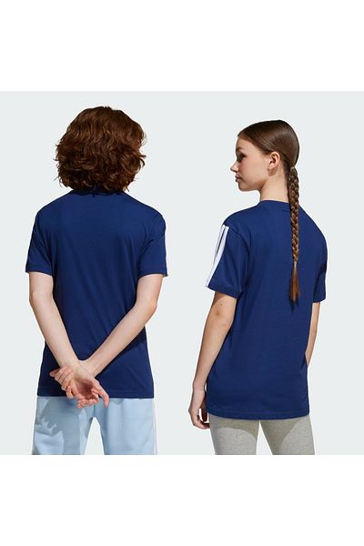 adidas Tricou cu gât rotund pentru copii, albastru marin cu 3 dungi