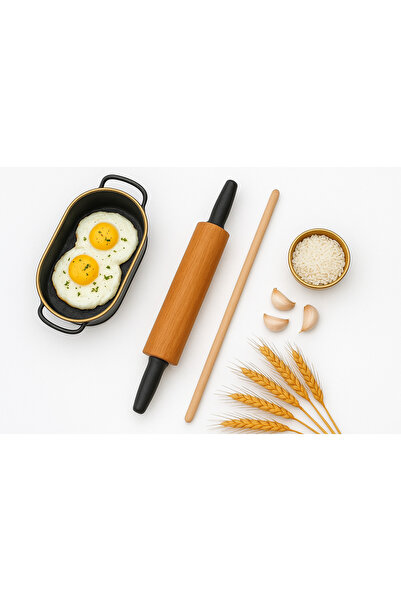 senmasy Oklava Merdane Seti Doğal Ahşap Gözleme Hamur Seti 2'li Set