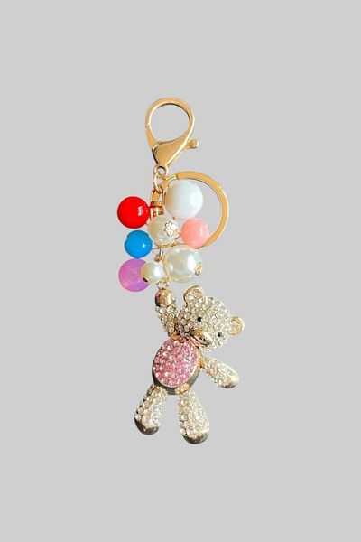 stravis Stone Embroidered Keychain Bag Charm with Teddy Bear Figure