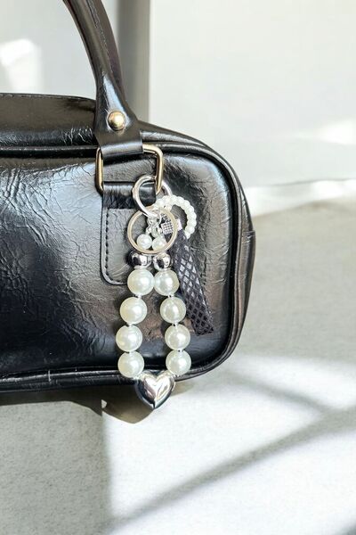 stravis Pearl Heart Detail Keychain Bag Charm