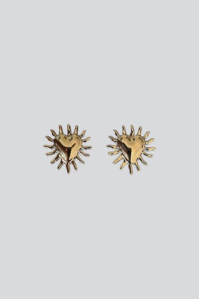 stravis Gold Color Heart Detail Sun Earrings