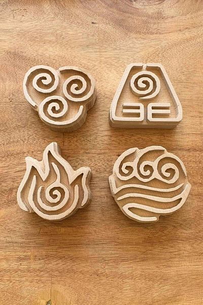 Arkaik Craft 4 elemente ale naturii Placă de imprimare Matriță de imprimare din lemn