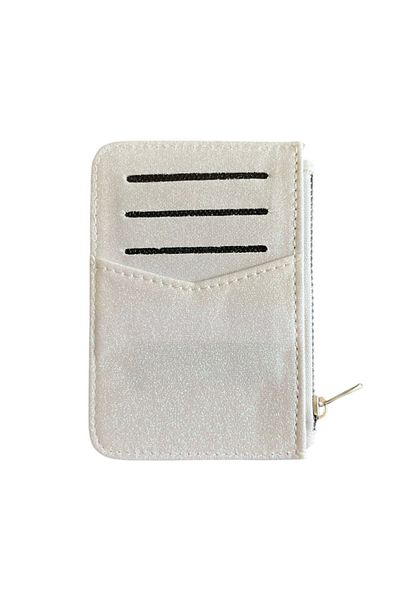 stravis Glittery White Zipper Detailed Card Holder