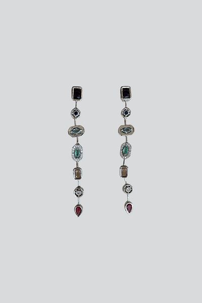 stravis Silver Color Baguette Stone Earrings