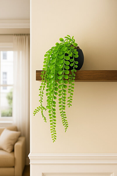 ALSHOP Saksıda Sarkan Şimşir Süslemeli 5 Dallı Çiçek Süsleme Yapay Çiçek Antrasit