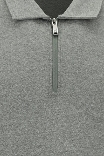 Abdullah Kiğılı Світшот з коміром-поло, прямим кроєм, блискавкою та вишивкою з бавовни