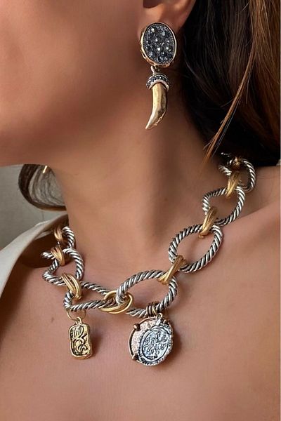 stravis Shiny Stone Horn Earrings