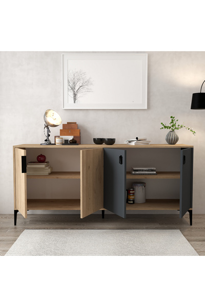 Evmo Home 4001 Neva Konsol 180 Cm Sepet - Antrasit Tv Ünitesi - Yemek Odası - Kahve Köşesi