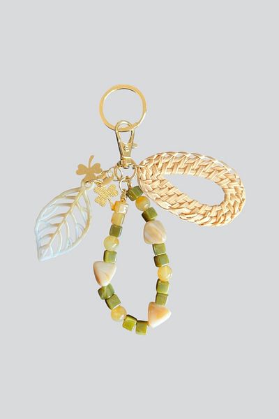 stravis Stone Leaf Detail Keychain Bag Charm