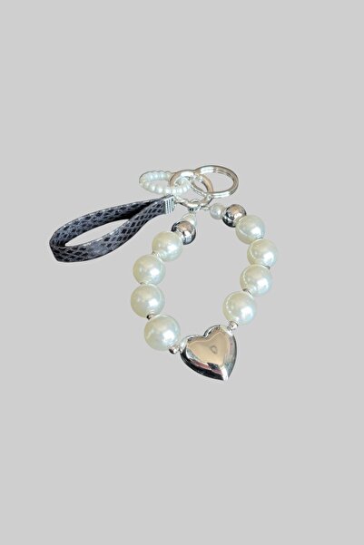 stravis Pearl Heart Detail Keychain Bag Charm
