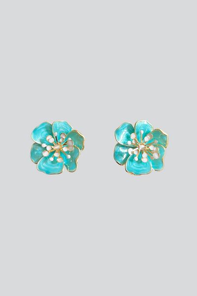 stravis Blue Enamel Flower Earrings
