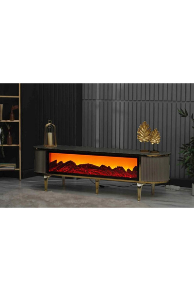 SEDAŞ LIVING UNITS Tv Ünitesi Şömineli Gri Gold Ayak Bluetooth Ve Hoparlörlü Mavi ,kırmızı ,turuncu Kumandalı 160 Cm