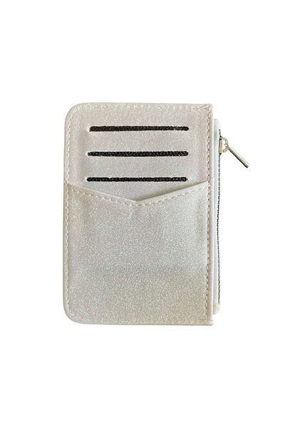 stravis Glittery White Zipper Detailed Card Holder