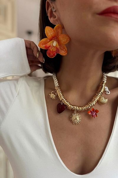 stravis Orange Flower Earrings