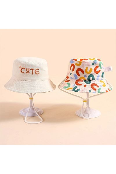 GlassySKY 1Pcs Luxury Double-Sided Breathable Drawstring 100% Cotton Sun Protection Hat, Summer Beach Vacation Travel