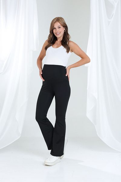 Rimel Homewear بنطلونات الحمل ذات الأرجل الإسبانية مع مشد قابل للتعديل لدعم الخصر