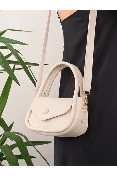 Cochines Women's Cream Buttoned Shoulder and Shoulder Bag