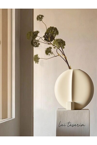 Lui Tasarım Krem rengi Seramik Moon Vazo XL Boy İskandinav Bohem Tarz Dekoratif