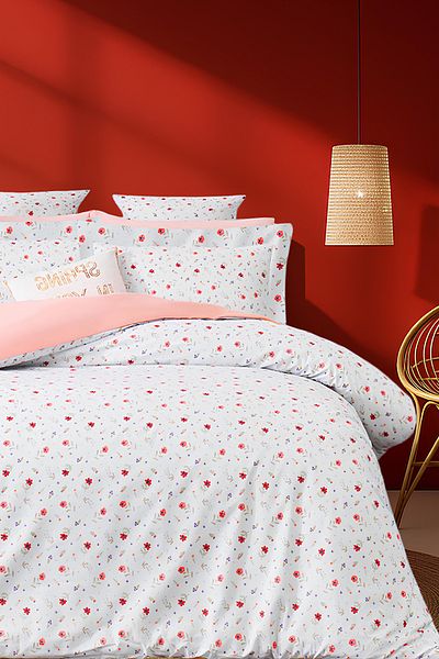 İQON Fitted Sheet Duvet Cover Set Double Minimal White