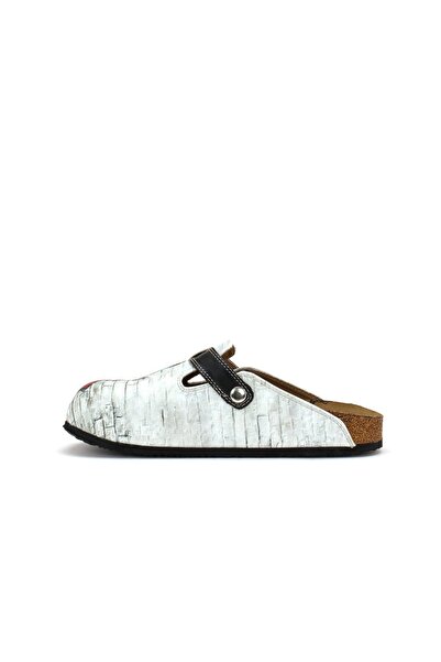 Goby Hayalet Desen Baskılı Burnu Kapalı Gri Sabo Kadın Terlik