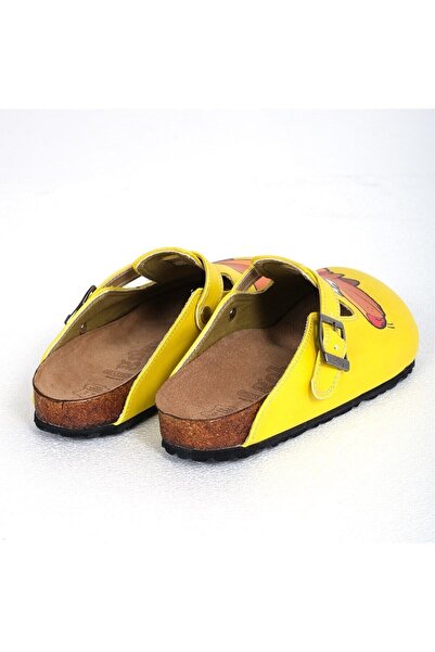 Goby Köpek Desen Baskılı Burnu Kapalı Sarı Sabo Kadın Terlik