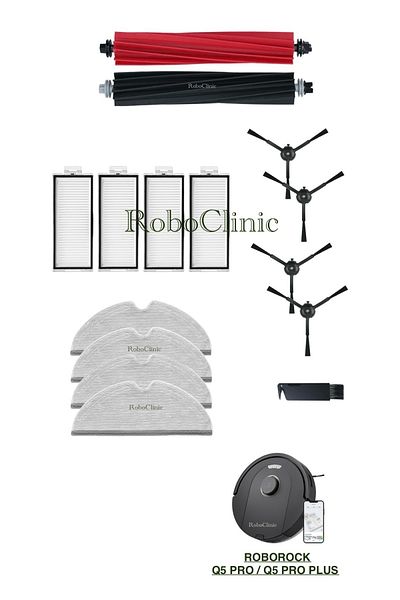 Roboclinic Roborock Q5 Pro / Q5 Pro Plus Compatible Brush, Hepa Filter, Mop Set-15 Pieces
