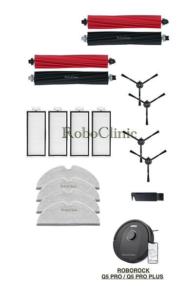 Roboclinic Roborock Q5 Pro / Q5 Pro Plus Compatible Brush, Hepa Filter, Mop Set-17 Pieces