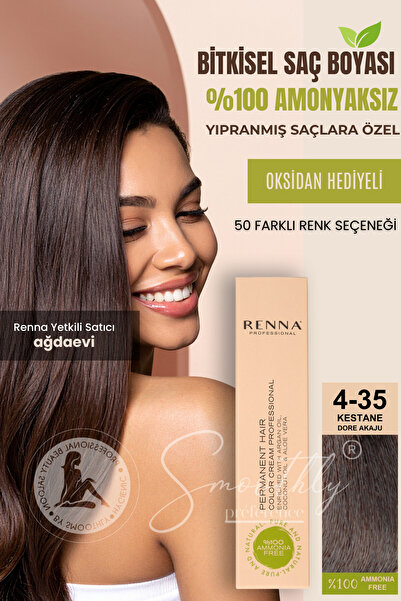 Renna AMONYAKSIZ Bitkisel Yıpranmış Saçlar İçin Saç Boyası 4-35 KESTANE DORE ...