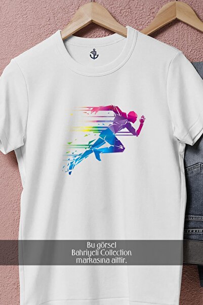 bahriyeli.jpeg Μπλουζάκι Unisex με oversized πολύχρωμα σχέδια σκιαγράφησης τρεξίματος