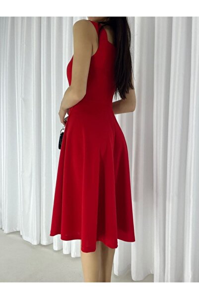 Varyete Crepe Fabric Midi Strap Sweetheart Collar Evening Dress