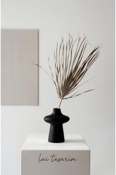 Lui Tasarım Bohem Yeni Tarz Siyah Sade Minimalist Iskandinav Tarzı Milone Vazo Seramik 21*18cm