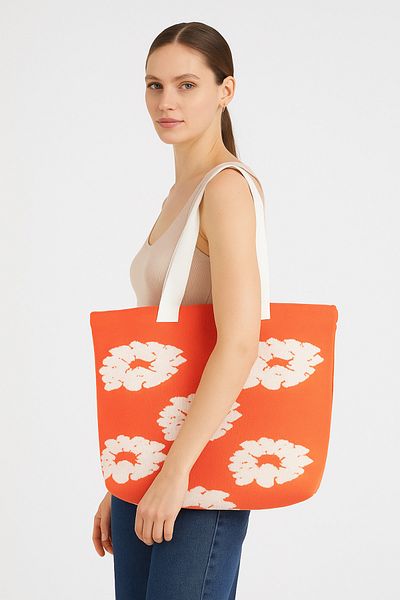 Sebir Moda Floral Patterned Knitwear Shoulder and Beach Bag