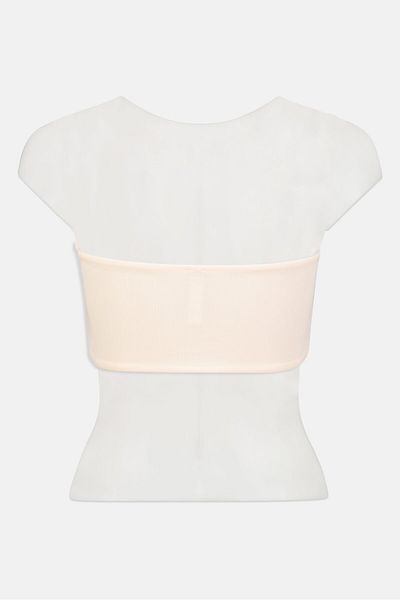 Etam Women Asymmetrical Strapless Solid Bikini Top, Peach