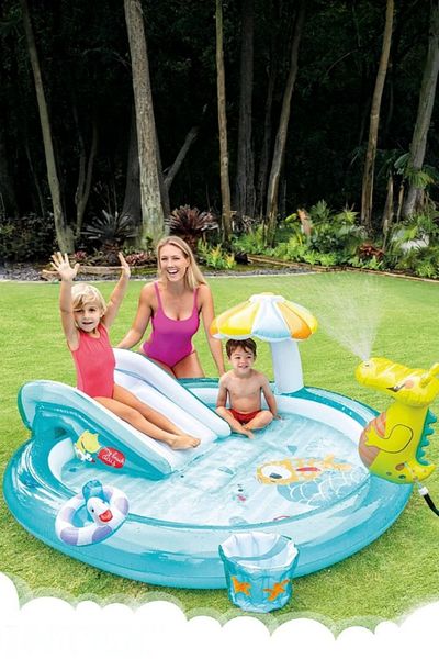 Generic Inflatable Children's Play Pool - Slide, Water Spray - 201x170x84 cm - 160L