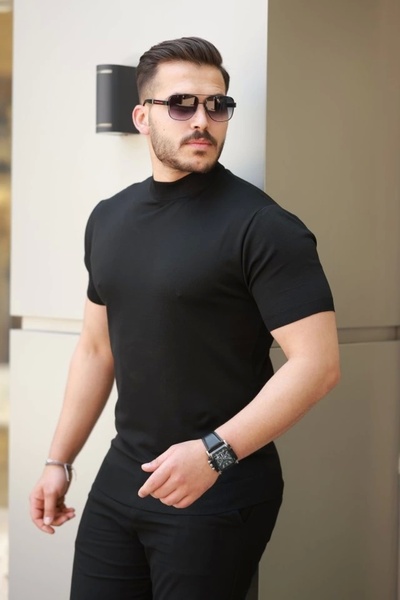 Adora Moda Ανδρικό κοντομάνικο μπλουζάκι με μισό ζιβάγκο