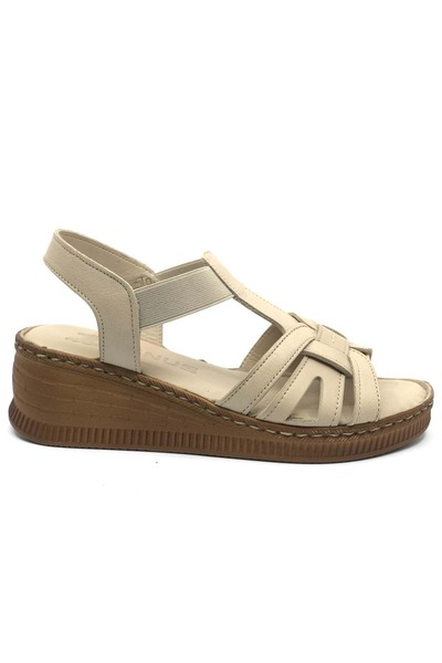 Venüs Tog Genuine Leather Comfort Orthopedic Women's Sandals Beige