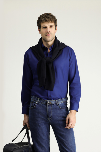 Kiğılı Класическа памучна риза от сатен с дълъг ръкав