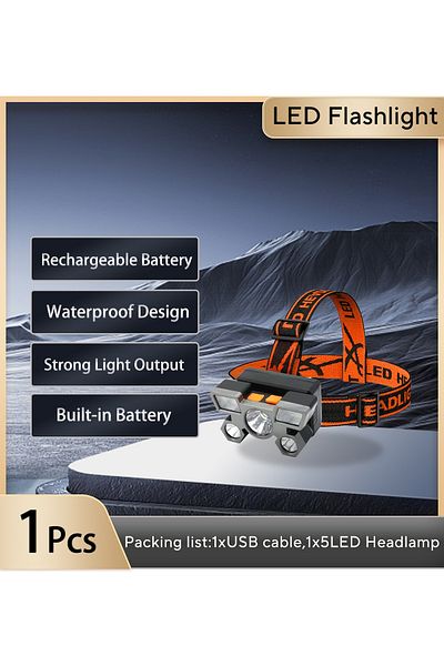 Choice مصباح يدوي من النوع B1 5 LED قابل لإعادة الشحن مع بطارية مدمجة ضوء قوي للتخييم والمغامرة وصيد الأسماك H