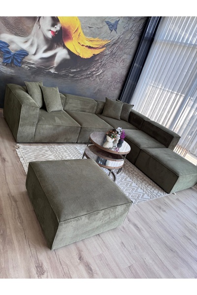 Erduran Mobilya ANGELO 6 MODÜL FİTİLLİ KADİFE KÖŞE KOLTUK TAKIMI