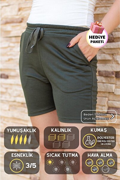 Azıcık Akıllı Γυναικείο Σορτς Χακί Κοντό Βαμβακερό Σορτς με κορδόνι μέσης 21k...