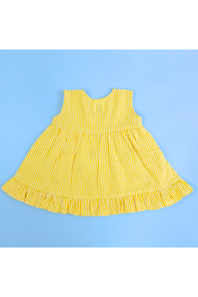 KeeBee Organic Cotton Watermelon Embroidered Yellow Striped Girls Dress