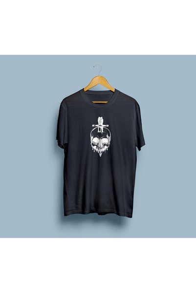 Generic Brand Oversize kroj Dizajn lubanje i noža unisex T-shirt