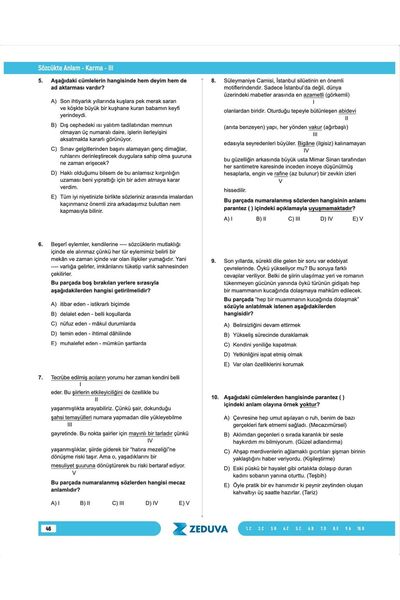 Zeduva Türkçe Saati 20 Günde Zemin Hazırla Paragraf Anlam Bilgisi Soru Bankası
