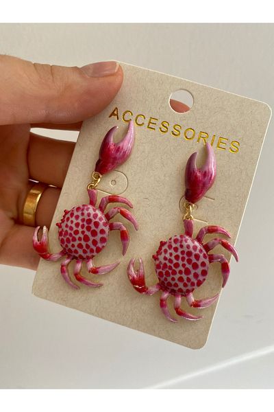 Ofi Pink Earrings with Crab Pattern