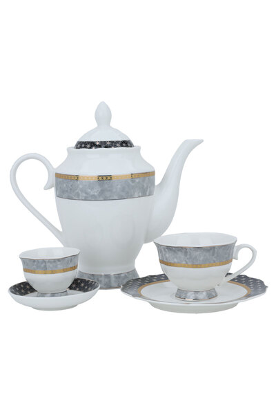 Alsaif Gallery White circular porcelain dining set with golden font, 65 pieces