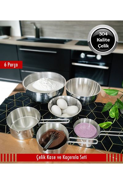 Stell&More 3-Piece Steel Bowl and Saucepan Set 6 Pieces