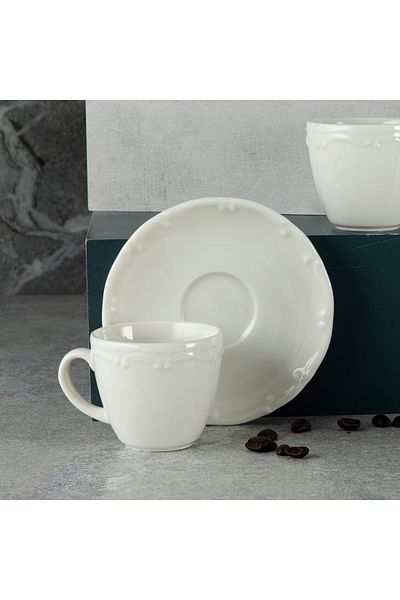 Tulü Porselen Tulu Liana 6-Person Coffee Cup Set - 12 Pieces, Cream 100 ml