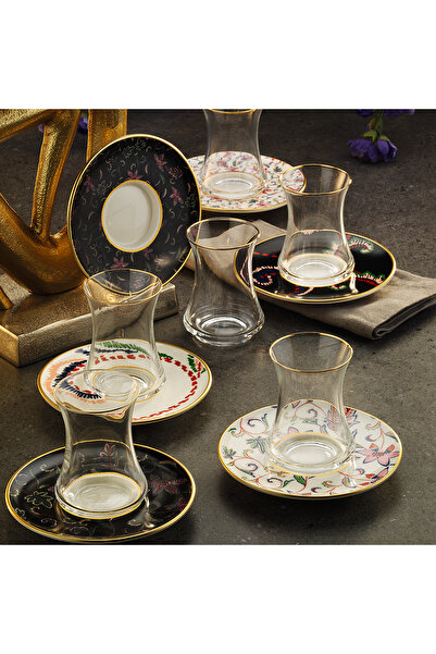 Sandro Moreno 1453 Desen Yağmuru Gold 12 Parça 6 Kişilik Çay Seti 110 ml